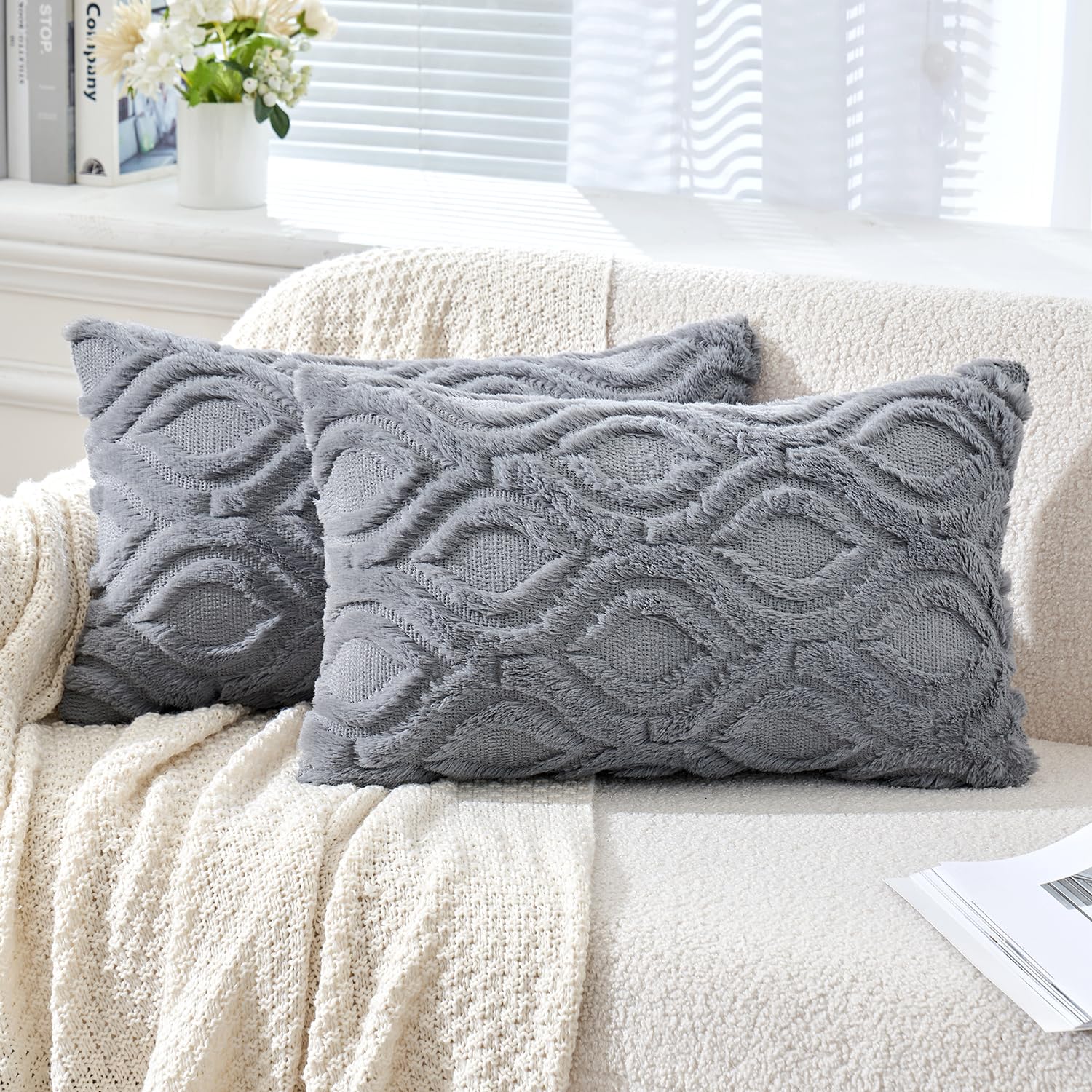 Set of 2 18x18 Inch Mustard Yellow Soft Plush Faux Wool Throw Pillow Covers Farmhouse Boho Decor for Sofa Bed Living Room