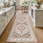 Yamaziot Washable Runner Rug, 2x8 Non-Slip Boho Vintage Hallway Rug Runner with Rubber Backing, Stain Resistant & Low Pile Faux Wool Distressed Carpet Runner for Bedroom, Kitchen, Laundry, Entrance