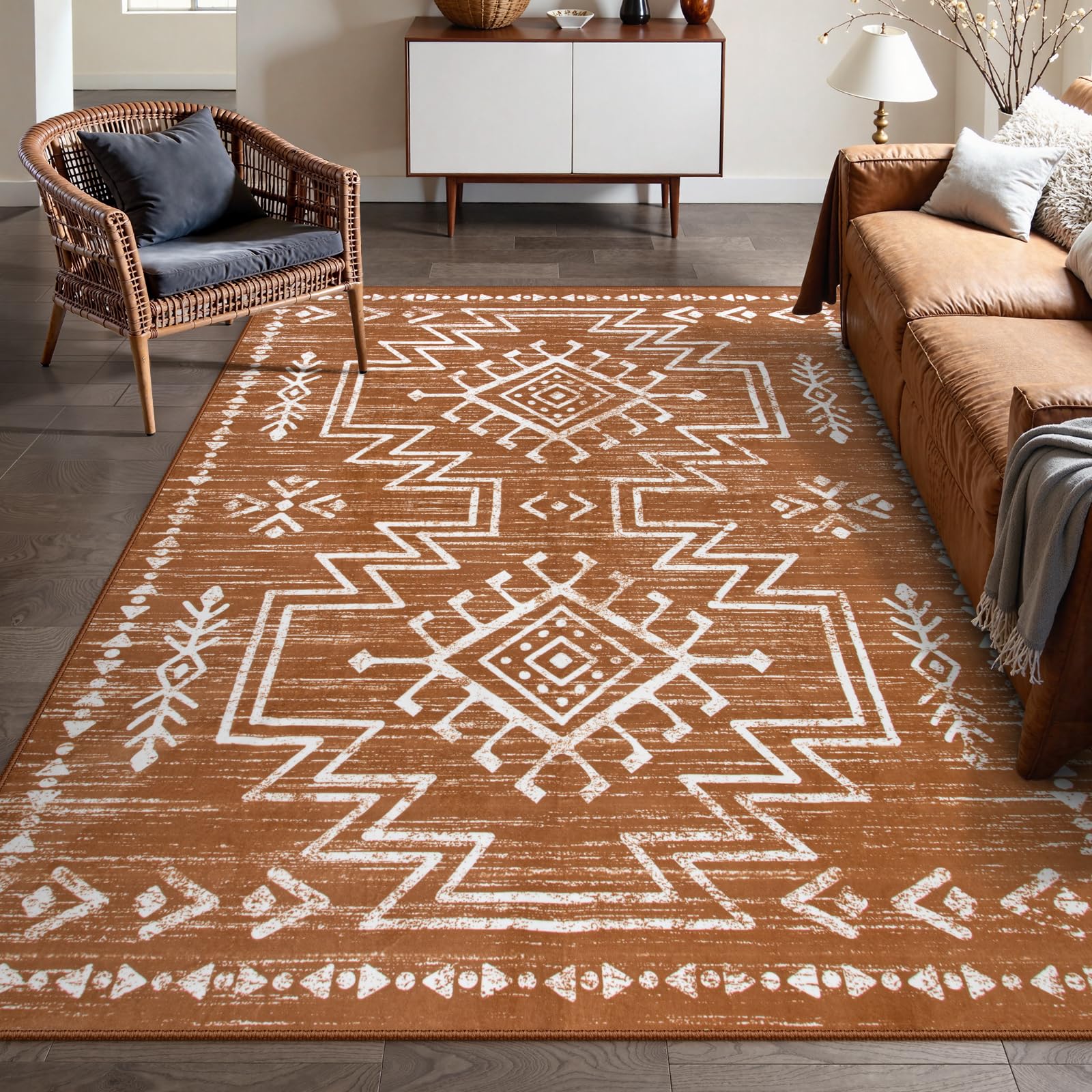Lahome Vivienne Orange Hallway Runner Rug Non Slip, Boho Washable Western Runner Rug, Stain Resistant Aztec Fall Long Carpte for Entryway Entrance Indoor (2'5''x8')