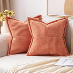 MIULEE Decorative Throw Pillow Covers for Couch Bed Livingroom 20x20 Inch Set of 2 Beige Boho Accent Throw Pllows Broadside Striped Patchwork Soft Corduroy Pillowcases