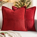 MIULEE Decorative Throw Pillow Covers for Couch Bed Livingroom 20x20 Inch Set of 2 Beige Boho Accent Throw Pllows Broadside Striped Patchwork Soft Corduroy Pillowcases