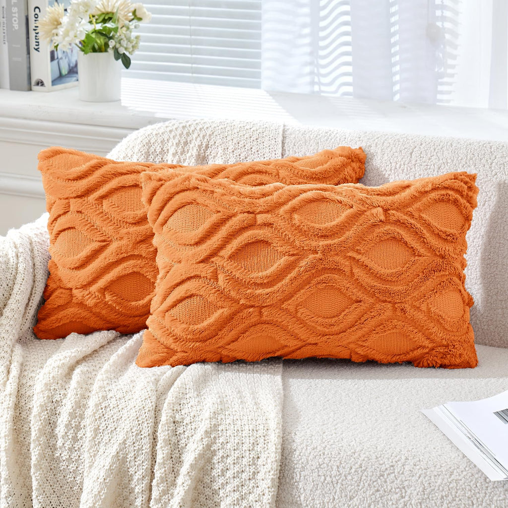 Set of 2 18x18 Inch Mustard Yellow Soft Plush Faux Wool Throw Pillow Covers Farmhouse Boho Decor for Sofa Bed Living Room