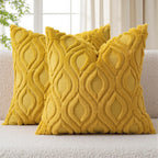 Set of 2 18x18 Inch Mustard Yellow Soft Plush Faux Wool Throw Pillow Covers Farmhouse Boho Decor for Sofa Bed Living Room