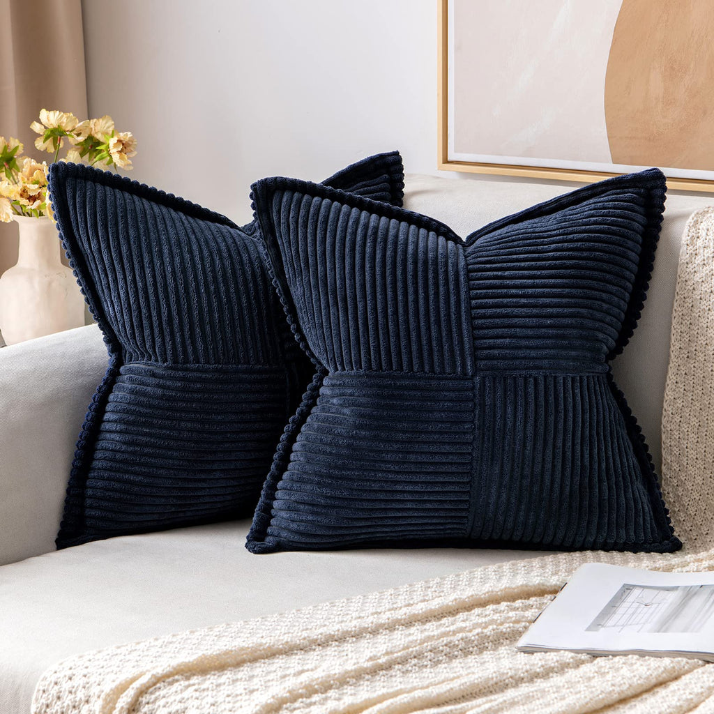 MIULEE Decorative Throw Pillow Covers for Couch Bed Livingroom 20x20 Inch Set of 2 Beige Boho Accent Throw Pllows Broadside Striped Patchwork Soft Corduroy Pillowcases