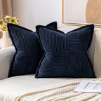 MIULEE Decorative Throw Pillow Covers for Couch Bed Livingroom 20x20 Inch Set of 2 Beige Boho Accent Throw Pllows Broadside Striped Patchwork Soft Corduroy Pillowcases
