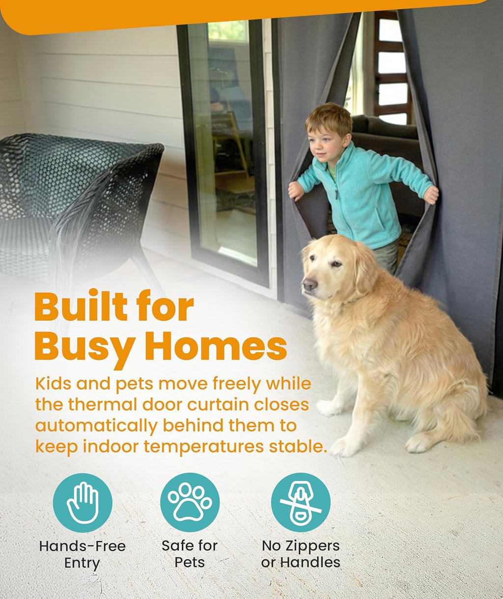 Flux Phenom Thermal Insulated Door Cover - Easy Install - Temperature Protection Barrier, Keeps Warm Air in, 50 Magnets for Secure Gap Free Closure, Magnetic Door Curtain for Winter - 40"x82"