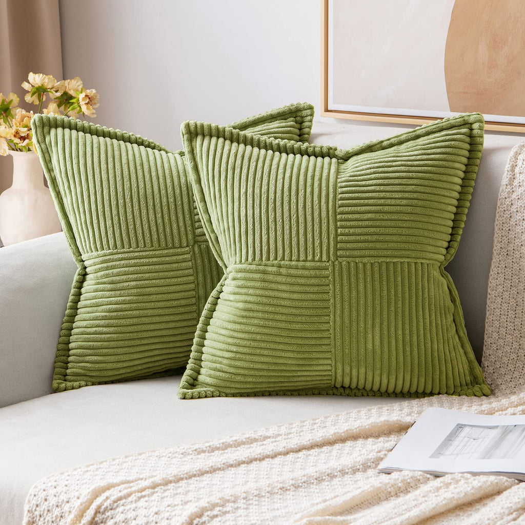 MIULEE Decorative Throw Pillow Covers for Couch Bed Livingroom 20x20 Inch Set of 2 Beige Boho Accent Throw Pllows Broadside Striped Patchwork Soft Corduroy Pillowcases