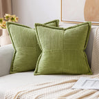MIULEE Decorative Throw Pillow Covers for Couch Bed Livingroom 20x20 Inch Set of 2 Beige Boho Accent Throw Pllows Broadside Striped Patchwork Soft Corduroy Pillowcases