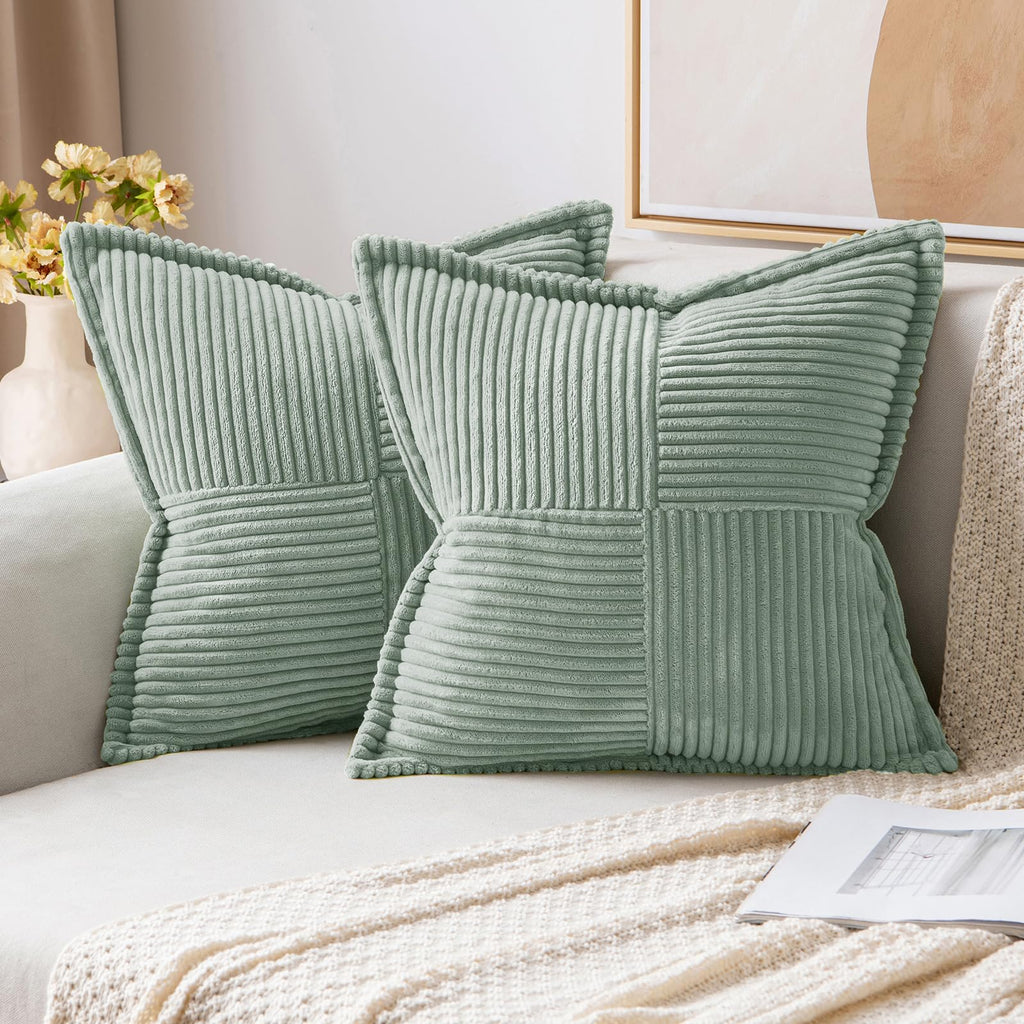 MIULEE Decorative Throw Pillow Covers for Couch Bed Livingroom 20x20 Inch Set of 2 Beige Boho Accent Throw Pllows Broadside Striped Patchwork Soft Corduroy Pillowcases