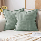 MIULEE Decorative Throw Pillow Covers for Couch Bed Livingroom 20x20 Inch Set of 2 Beige Boho Accent Throw Pllows Broadside Striped Patchwork Soft Corduroy Pillowcases