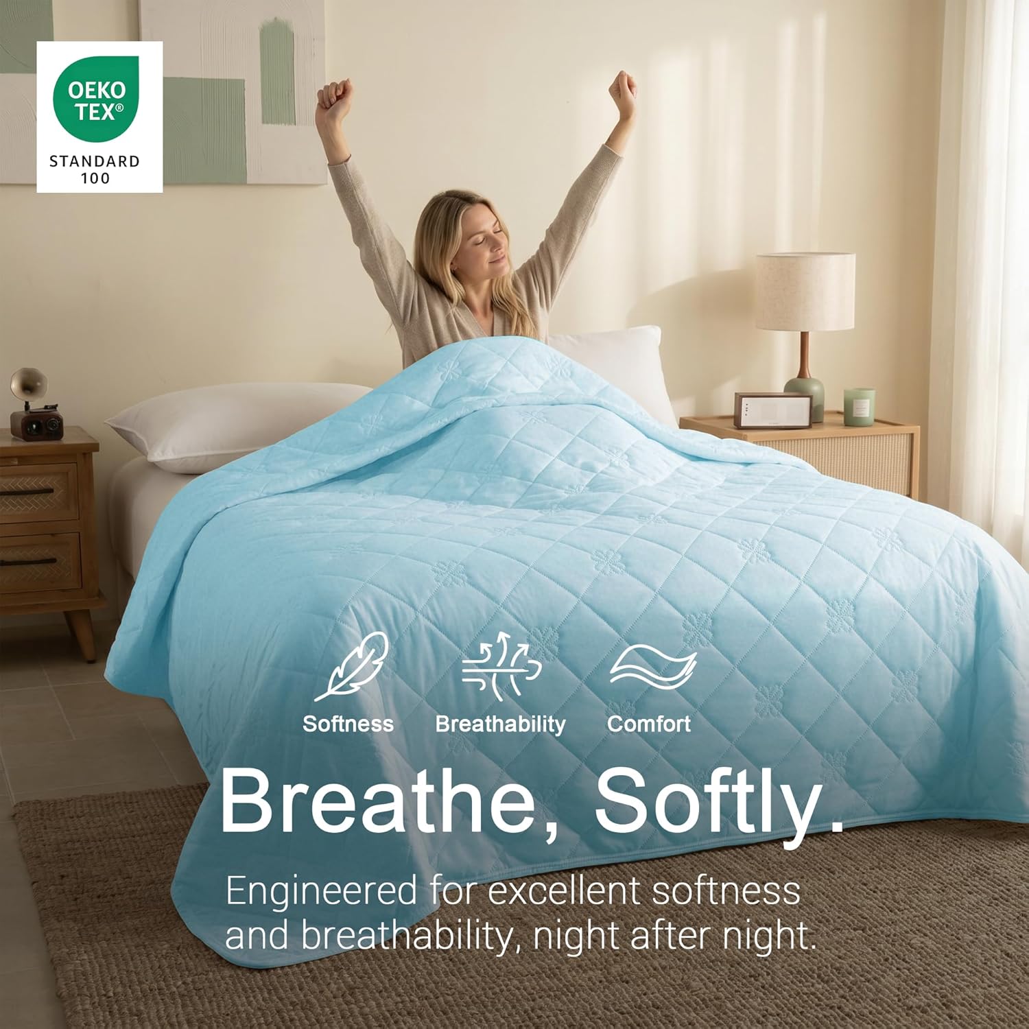 SheRest Lightweight & Breathable Summer Throw Blanket for the AC Room, Couch, or Nap Time, Soft and Portable Cooling Blanket for Hot Sleepers and Night Sweats (Blue, Twin)
