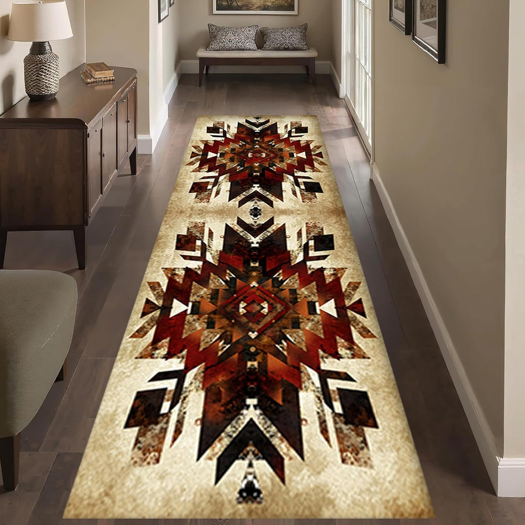 Southwestern Tribal Runner Rug, 2x6ft, Native American Ethnic Pattern Print Distressed Aztec Retro Throw Rugs, Cozy Reduce Noise Western Decor Rugs for Living Room Bedroom