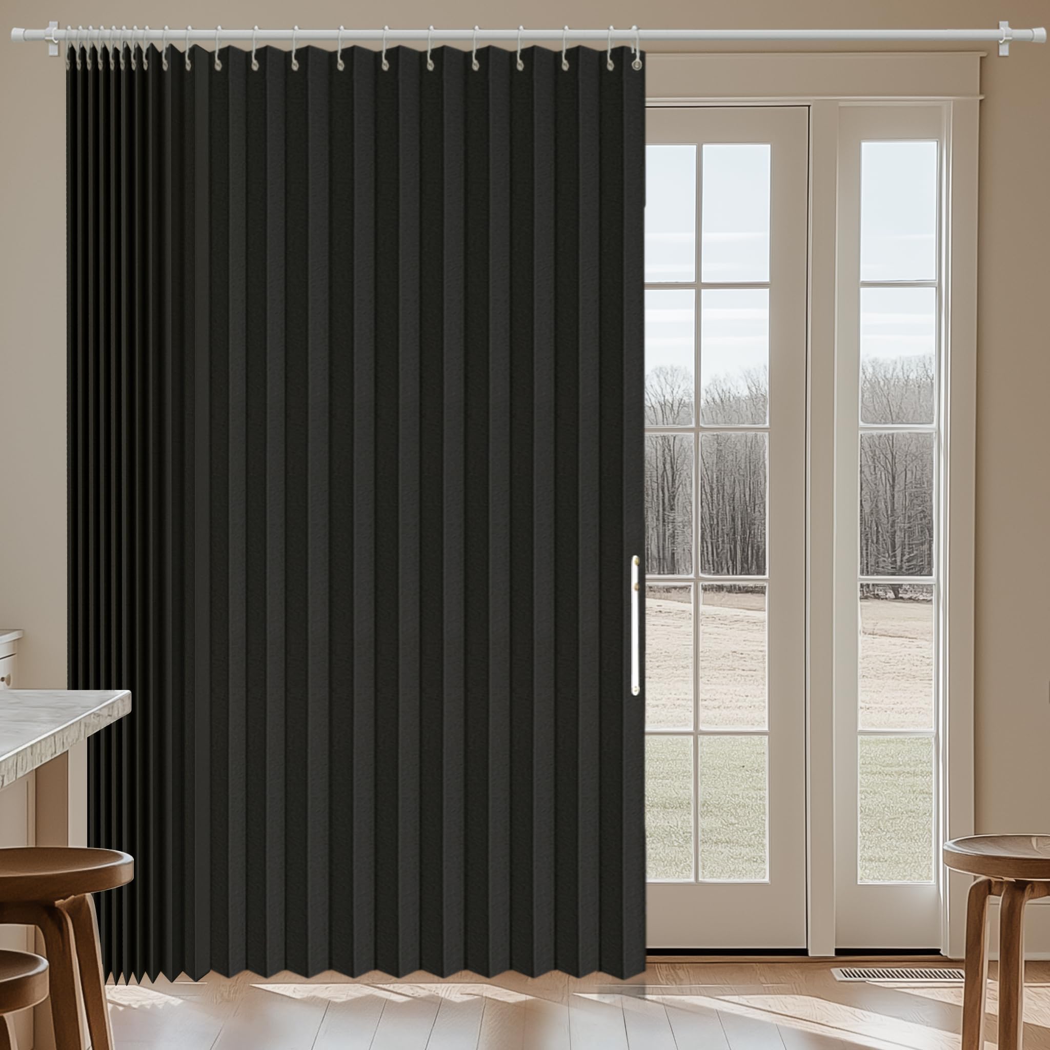 Jilron 100% Blackout Fabric Folding Door Curtain with Magnetic Closure - Accordion Style for Sliding Doors, Closets,Wardrobe and Temporary Door Solutions Doorway Curtains（W42 x L78, Black，1 Panel）