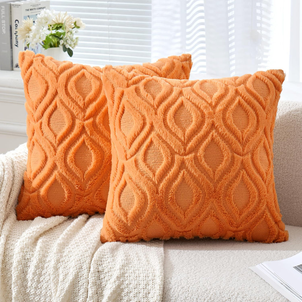 Set of 2 18x18 Inch Mustard Yellow Soft Plush Faux Wool Throw Pillow Covers Farmhouse Boho Decor for Sofa Bed Living Room