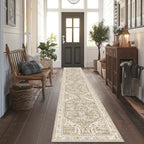Yamaziot Washable Runner Rug, 2x8 Non-Slip Boho Vintage Hallway Rug Runner with Rubber Backing, Stain Resistant & Low Pile Faux Wool Distressed Carpet Runner for Bedroom, Kitchen, Laundry, Entrance