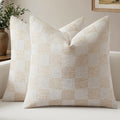 a moment Set of 2 Decorative Linen Throw Pillow Covers,Large Grid Textured Neutral Boho Farmhouse Cushion Covers,Soft Aesthetic Pillowcases for Couch Sofa Living Room Home Decor,20x20 Inch,Beige
