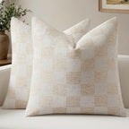 a moment Set of 2 Decorative Linen Throw Pillow Covers,Large Grid Textured Neutral Boho Farmhouse Cushion Covers,Soft Aesthetic Pillowcases for Couch Sofa Living Room Home Decor,20x20 Inch,Beige