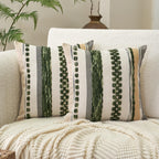 Aeckself Boho Throw Pillow Covers 18x18 Inch Set of 2, Farmhouse Decorative Striped Square Pillow Covers Chenille Tufted Pillow Cases Accent Neutral Pillowcase for Living Room Couch Bed, Orange White