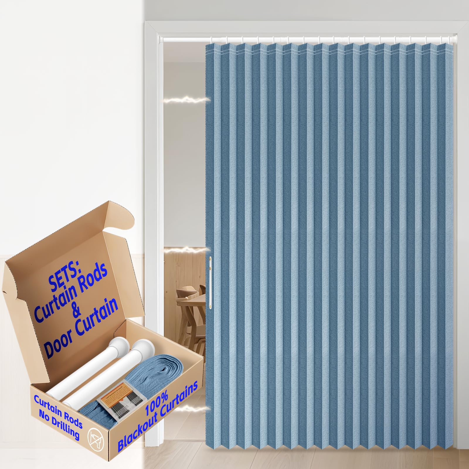 AJAZZ 100% Blackout Accordion Door Magnetic Door Curtain Folding Closet Doors Curtain Invisible Applicable Bedroom Room Living Room Doorway （Grey 42" W x 78" L 1 Panel