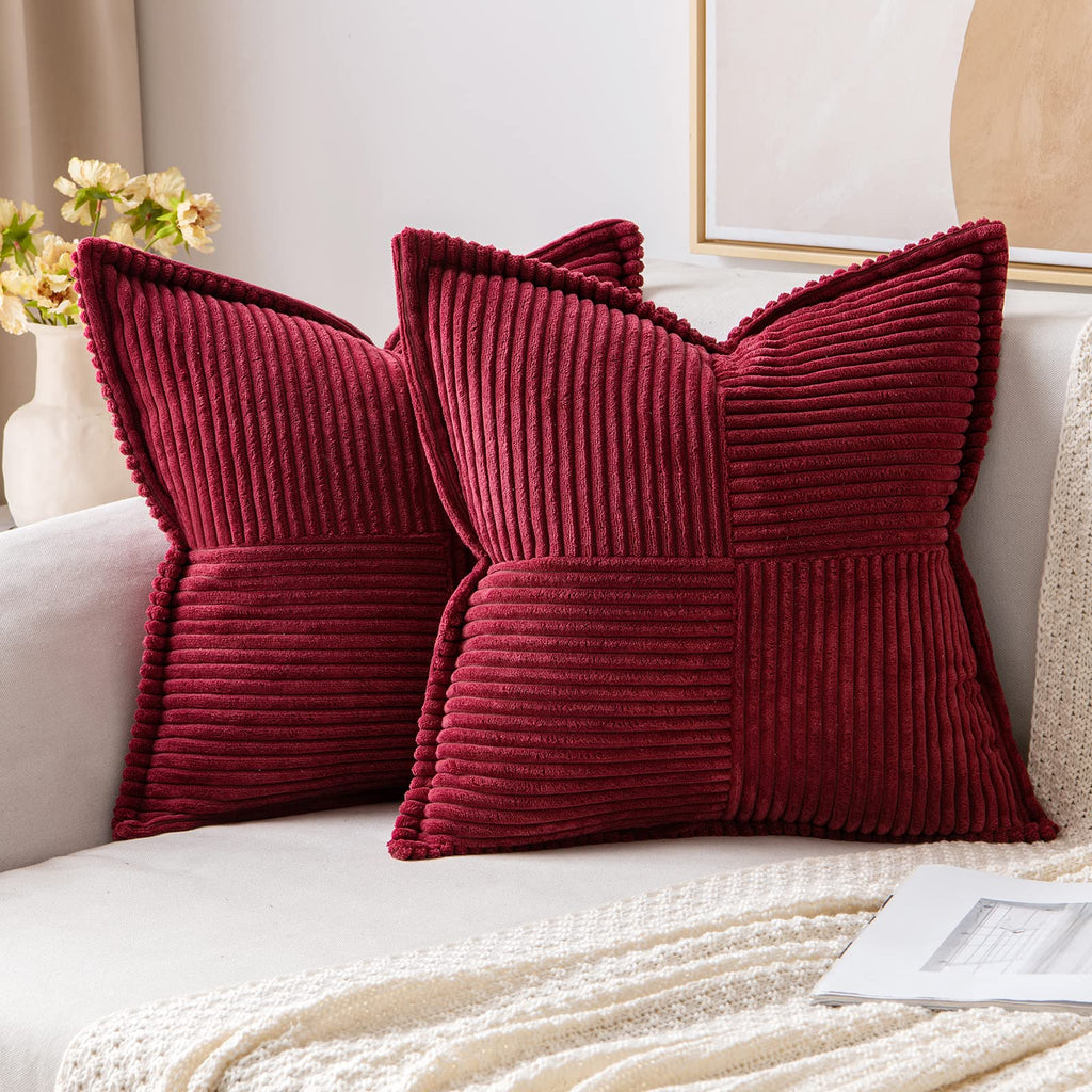 MIULEE Decorative Throw Pillow Covers for Couch Bed Livingroom 20x20 Inch Set of 2 Beige Boho Accent Throw Pllows Broadside Striped Patchwork Soft Corduroy Pillowcases