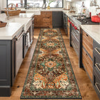 Yamaziot Washable Runner Rug, 2x8 Non-Slip Boho Vintage Hallway Rug Runner with Rubber Backing, Stain Resistant & Low Pile Faux Wool Distressed Carpet Runner for Bedroom, Kitchen, Laundry, Entrance