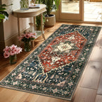 Yamaziot Washable Runner Rug, 2x8 Non-Slip Boho Vintage Hallway Rug Runner with Rubber Backing, Stain Resistant & Low Pile Faux Wool Distressed Carpet Runner for Bedroom, Kitchen, Laundry, Entrance