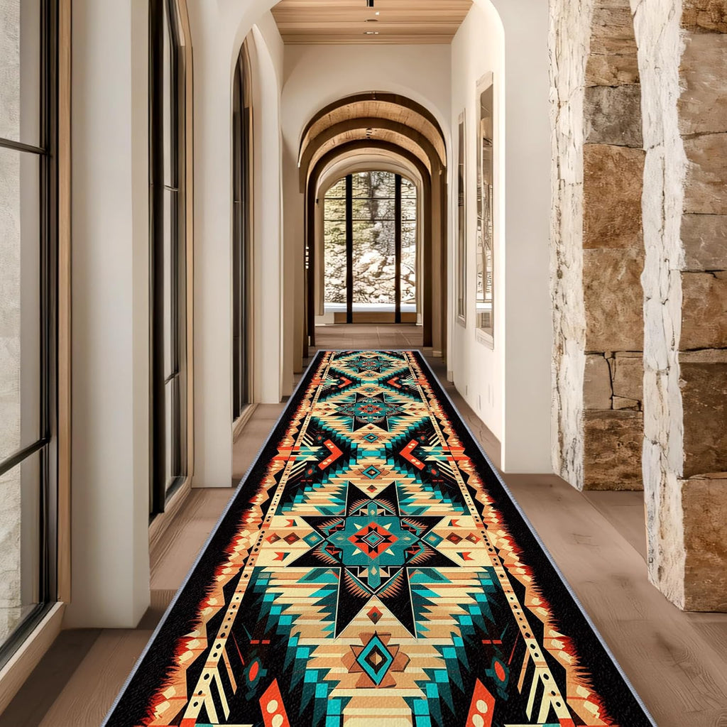 Aztec Rugs for Bedroom, Aztec Runner Rug, 2x7ft, Southwest Native American Rustic Hallway Runner, Boho Ethnic Retro Low Pile Washable Runner Rug - Aztec Home Decor