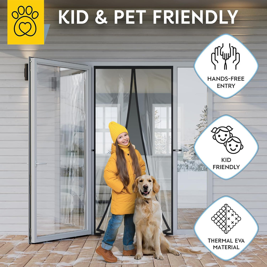 AUGO Magnetic Thermal Insulated Door Curtain - Transparent EVA Door Cover for Winter- Keeps Warm Air in and Cold Air Out - Home Winterizing Products - Patent Pending Keep Open Feature - 38 x 83 Inch