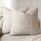Foindtower Pack of 2 Decorative Faux Linen Jacquard Check Throw Pillow Covers Farmhouse Cushion Cover with Grid Textured Accent Pillowcase for Couch Sofa Living Room Home Decor,20×20 Inch,Olive Green