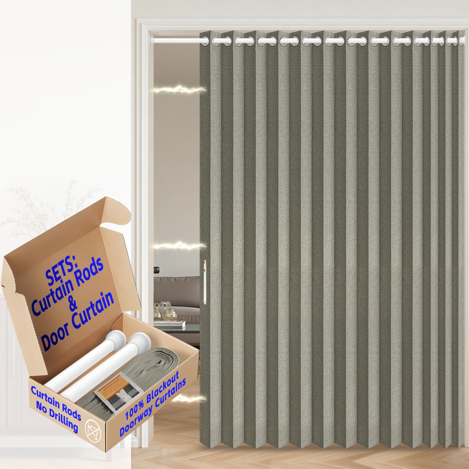 AJAZZ 100% Blackout Accordion Door Magnetic Door Curtain Folding Closet Doors Curtain Invisible Applicable Bedroom Room Living Room Doorway （Grey 42" W x 78" L 1 Panel
