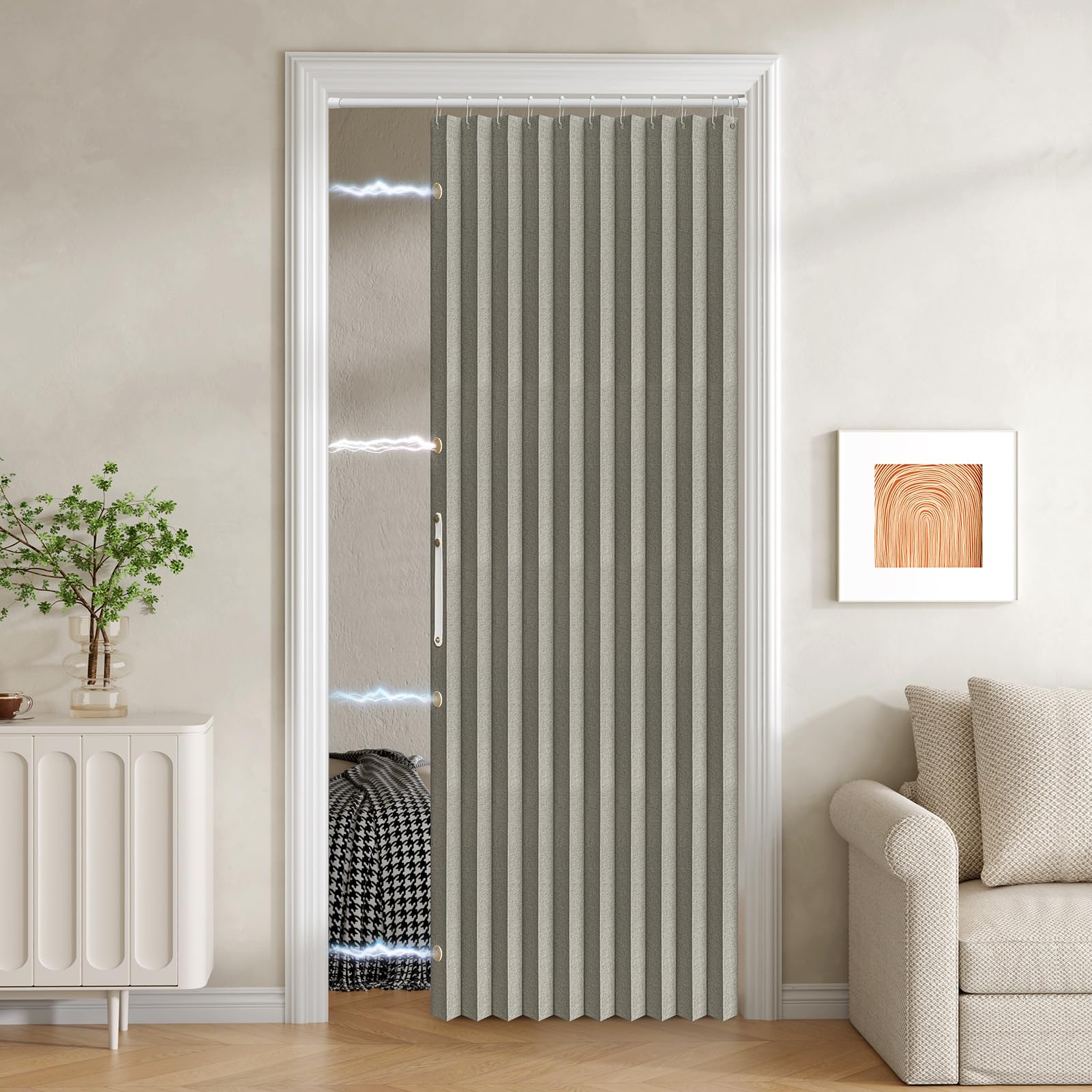 Jilron 100% Blackout Fabric Folding Door Curtain with Magnetic Closure - Accordion Style for Sliding Doors, Closets,Wardrobe and Temporary Door Solutions Doorway Curtains（W42 x L78, Black，1 Panel）