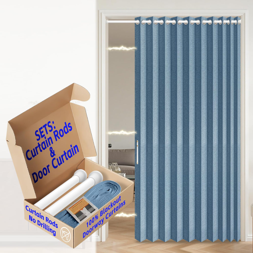 AJAZZ 100% Blackout Accordion Door Magnetic Door Curtain Folding Closet Doors Curtain Invisible Applicable Bedroom Room Living Room Doorway （Grey 42" W x 78" L 1 Panel