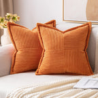 MIULEE Decorative Throw Pillow Covers for Couch Bed Livingroom 20x20 Inch Set of 2 Beige Boho Accent Throw Pllows Broadside Striped Patchwork Soft Corduroy Pillowcases
