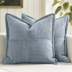 MIULEE Decorative Throw Pillow Covers for Couch Bed Livingroom 20x20 Inch Set of 2 Beige Boho Accent Throw Pllows Broadside Striped Patchwork Soft Corduroy Pillowcases