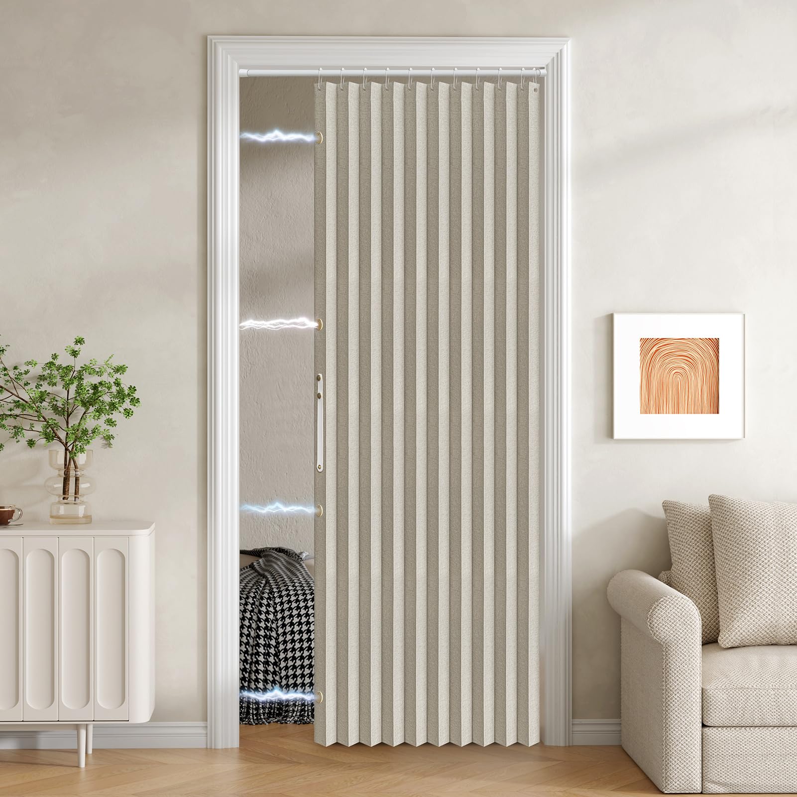 Jilron 100% Blackout Fabric Folding Door Curtain with Magnetic Closure - Accordion Style for Sliding Doors, Closets,Wardrobe and Temporary Door Solutions Doorway Curtains（W42 x L78, Black，1 Panel）