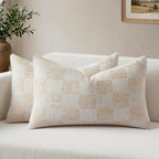 a moment Set of 2 Decorative Linen Throw Pillow Covers,Large Grid Textured Neutral Boho Farmhouse Cushion Covers,Soft Aesthetic Pillowcases for Couch Sofa Living Room Home Decor,20x20 Inch,Beige
