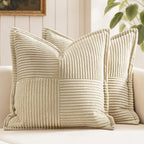 MIULEE Decorative Throw Pillow Covers for Couch Bed Livingroom 20x20 Inch Set of 2 Beige Boho Accent Throw Pllows Broadside Striped Patchwork Soft Corduroy Pillowcases