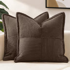 MIULEE Decorative Throw Pillow Covers for Couch Bed Livingroom 20x20 Inch Set of 2 Beige Boho Accent Throw Pllows Broadside Striped Patchwork Soft Corduroy Pillowcases