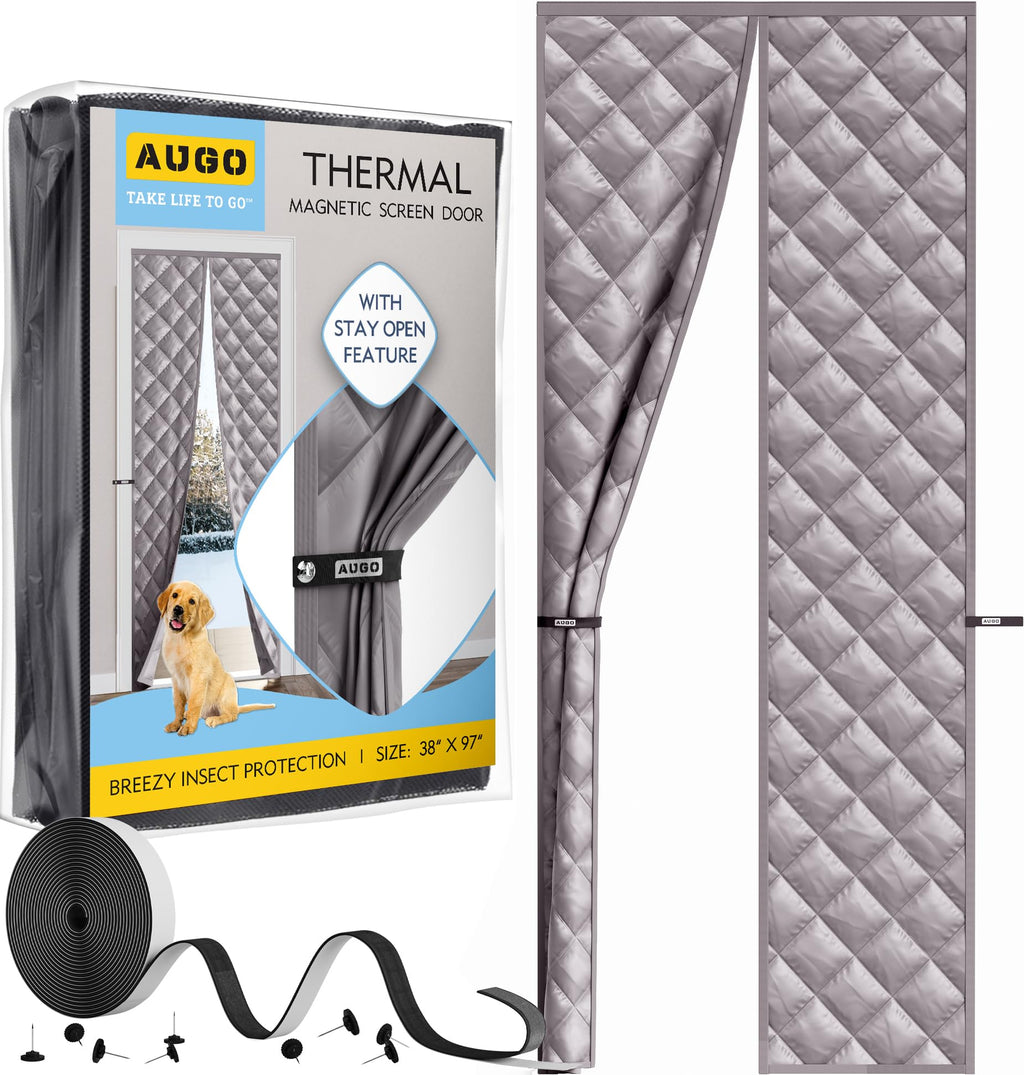 AUGO Magnetic Thermal Insulated Door Curtain - Transparent EVA Door Cover for Winter- Keeps Warm Air in and Cold Air Out - Home Winterizing Products - Patent Pending Keep Open Feature - 38 x 83 Inch
