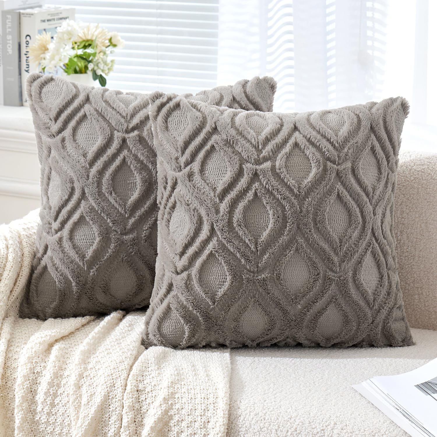 Set of 2 18x18 Inch Mustard Yellow Soft Plush Faux Wool Throw Pillow Covers Farmhouse Boho Decor for Sofa Bed Living Room