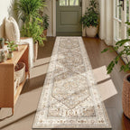 Yamaziot Washable Runner Rug, 2x8 Non-Slip Boho Vintage Hallway Rug Runner with Rubber Backing, Stain Resistant & Low Pile Faux Wool Distressed Carpet Runner for Bedroom, Kitchen, Laundry, Entrance