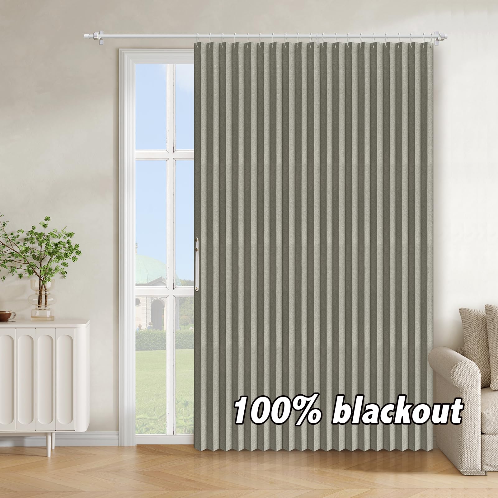 AJAZZ 100% Blackout Accordion Door Magnetic Door Curtain Folding Closet Doors Curtain Invisible Applicable Bedroom Room Living Room Doorway （Grey 42" W x 78" L 1 Panel