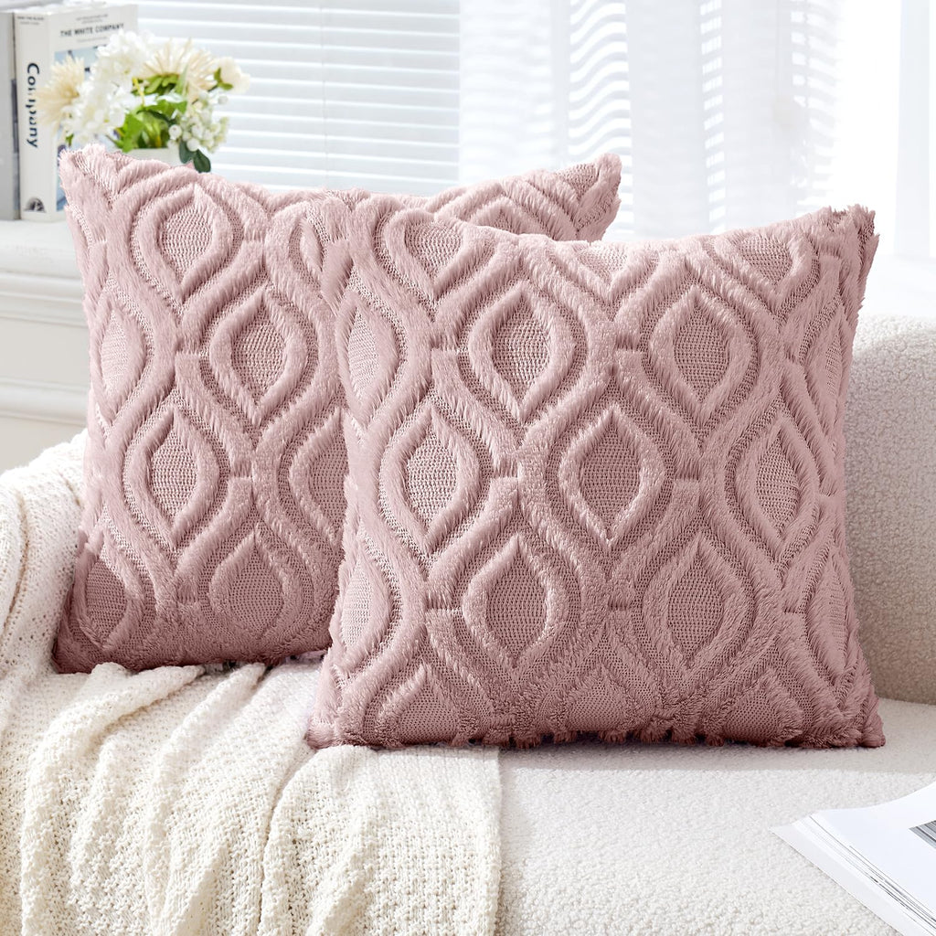Set of 2 18x18 Inch Mustard Yellow Soft Plush Faux Wool Throw Pillow Covers Farmhouse Boho Decor for Sofa Bed Living Room