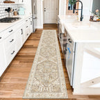 Yamaziot Washable Runner Rug, 2x8 Non-Slip Boho Vintage Hallway Rug Runner with Rubber Backing, Stain Resistant & Low Pile Faux Wool Distressed Carpet Runner for Bedroom, Kitchen, Laundry, Entrance