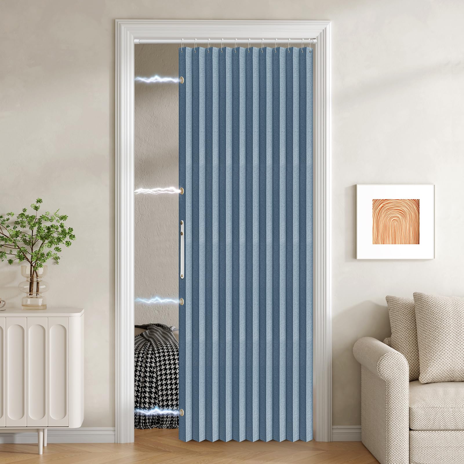 Jilron 100% Blackout Fabric Folding Door Curtain with Magnetic Closure - Accordion Style for Sliding Doors, Closets,Wardrobe and Temporary Door Solutions Doorway Curtains（W42 x L78, Black，1 Panel）