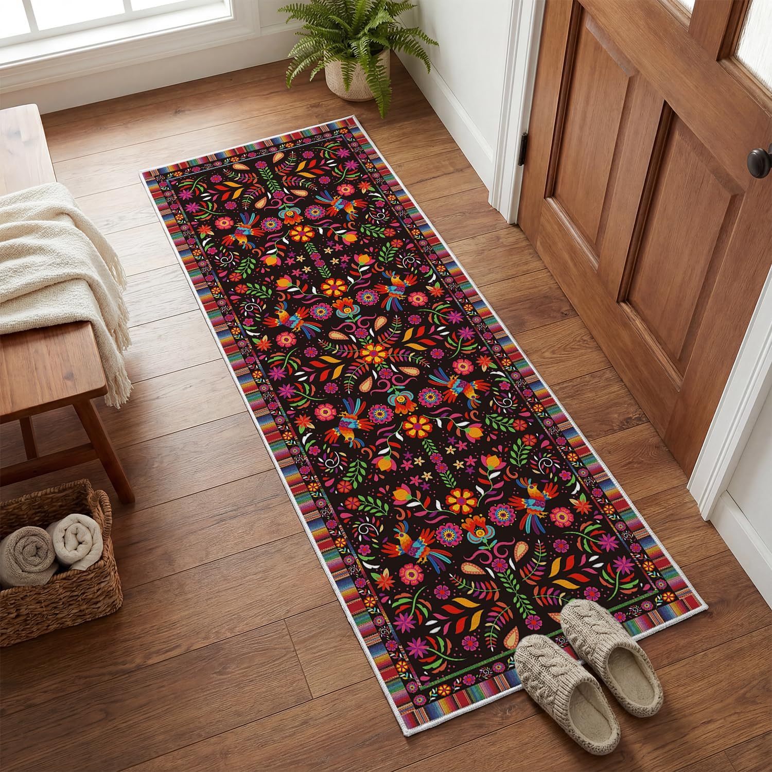 Artoid Mode Bird Dia De Los Muertos Mexican Fiesta Runner Rug, Cinco De Mayo Home Decor Low-Profile Non-Slip Washable Carpet Runner for Hallways Kitchen Laundry Bedroom Bathroom Indoor 2x6 Feet