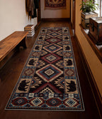 Hallway Runner Rug 2x6 Indoor Door Mat - Bear Rustic Cabin Non-Slip Entryway Rug, Low Pile Tribal Print for Kitchen, Bedroom