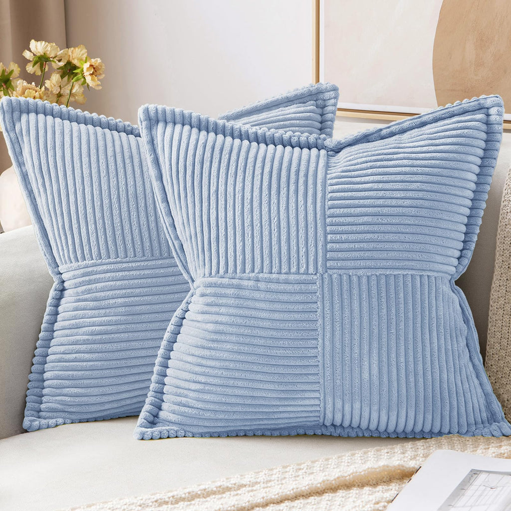 MIULEE Decorative Throw Pillow Covers for Couch Bed Livingroom 20x20 Inch Set of 2 Beige Boho Accent Throw Pllows Broadside Striped Patchwork Soft Corduroy Pillowcases