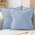 MIULEE Decorative Throw Pillow Covers for Couch Bed Livingroom 20x20 Inch Set of 2 Beige Boho Accent Throw Pllows Broadside Striped Patchwork Soft Corduroy Pillowcases