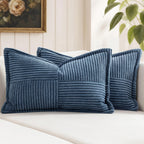 MIULEE Decorative Throw Pillow Covers for Couch Bed Livingroom 20x20 Inch Set of 2 Beige Boho Accent Throw Pllows Broadside Striped Patchwork Soft Corduroy Pillowcases